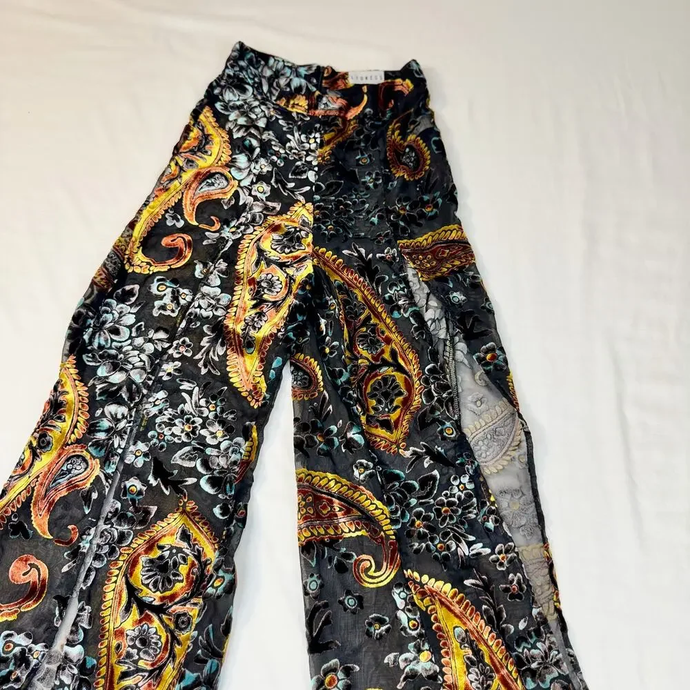 Lioness Velvet Burnout Paisley Wide Leg Pants Women's Small Whimsigoth Festival - Picture 4 of 15